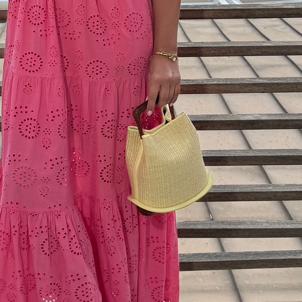 Straw Bucket Tote With Wood Handle - Cream — image 3 of 6